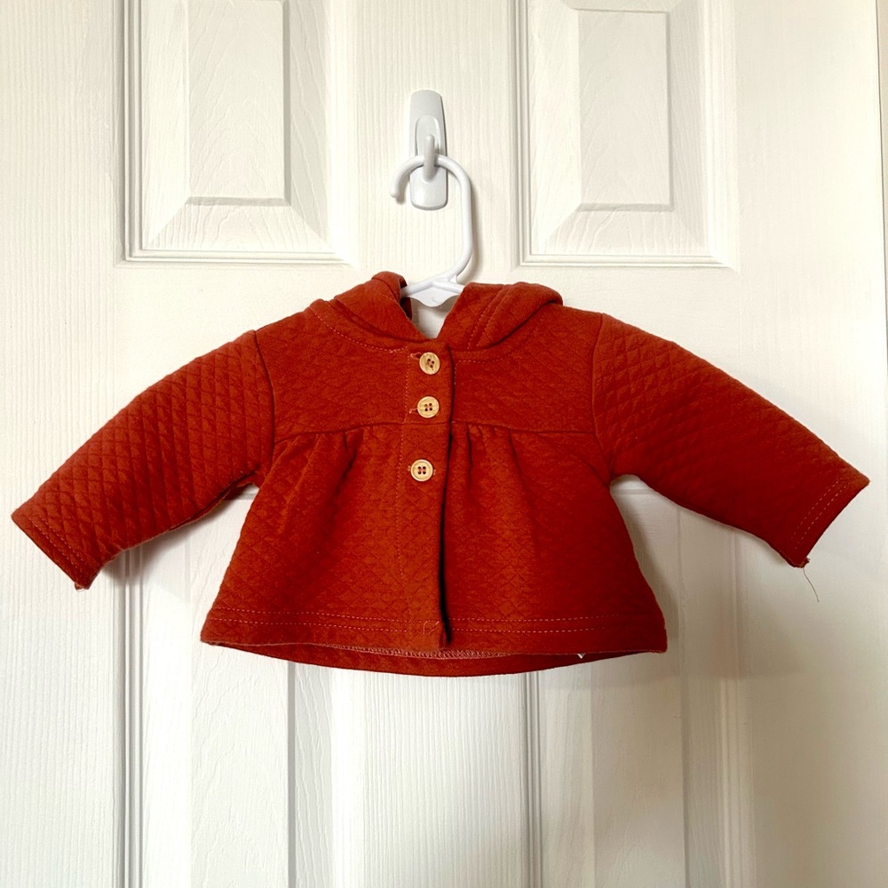 Baby Girls Quilted Jacket with Hood - Rust Color
